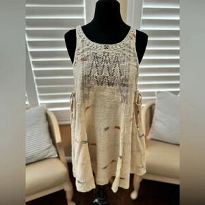 Free People Cream Patterned Mini Dress with Subtle Multicolor Accents